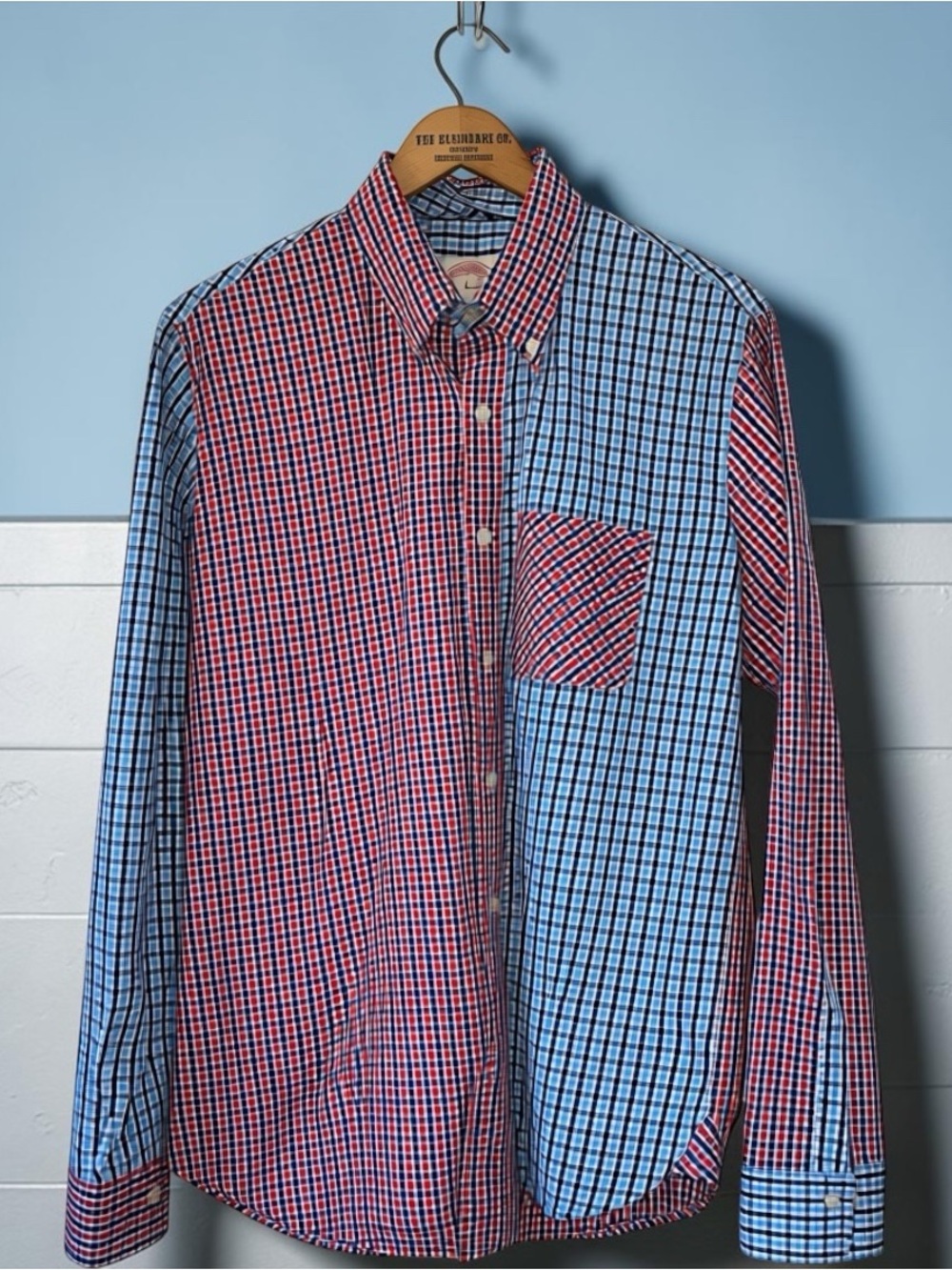 Brooks Brothers Mens Y2K Colorblock Gingham Button Down Shirt Red Blue Large